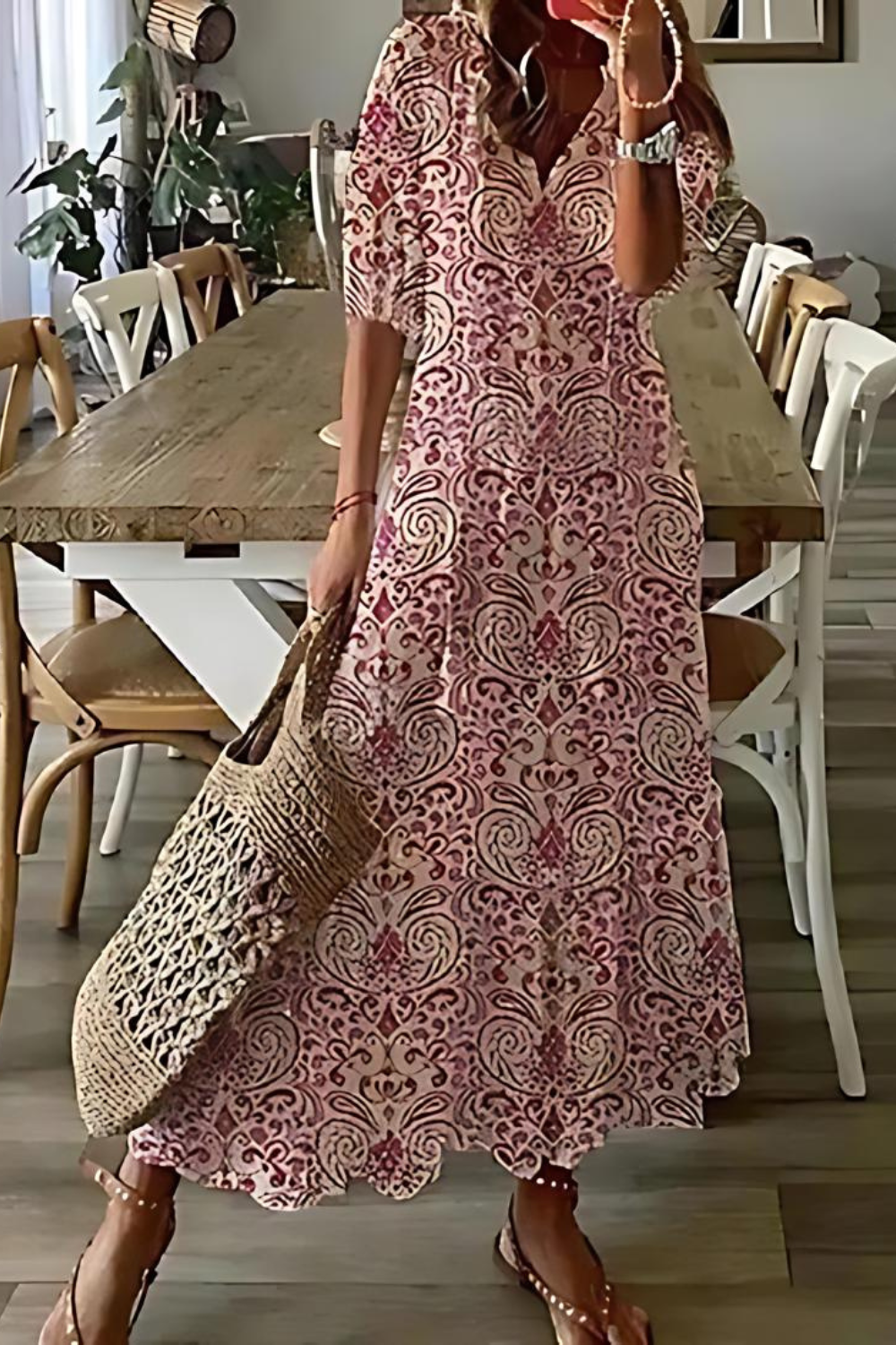 Anouk - Długa elegancka sukienka w kwiaty