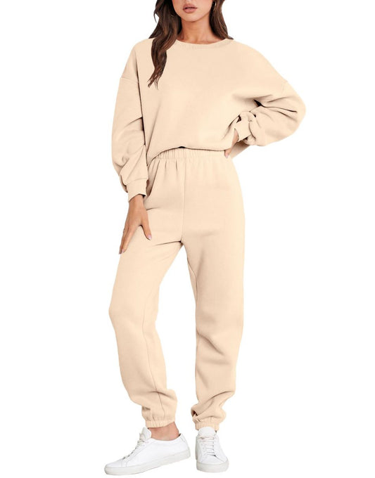 Heidi Fashion - Casualowy jesienny dres z okrągłym dekoltem i spodnie jogger dla kobiet