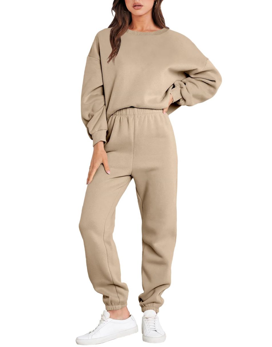 Heidi Fashion - Casualowy jesienny dres z okrągłym dekoltem i spodnie jogger dla kobiet