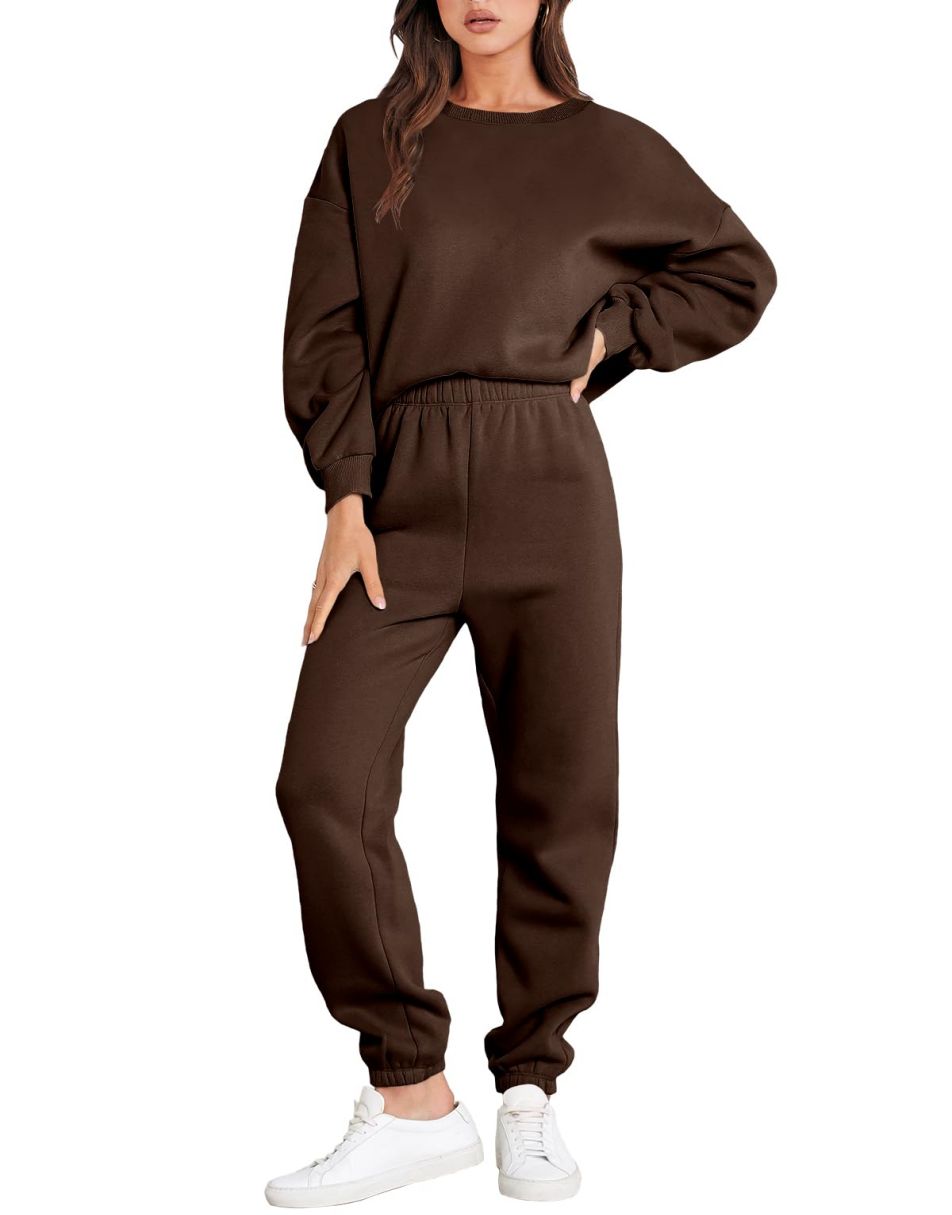 Heidi Fashion - Casualowy jesienny dres z okrągłym dekoltem i spodnie jogger dla kobiet