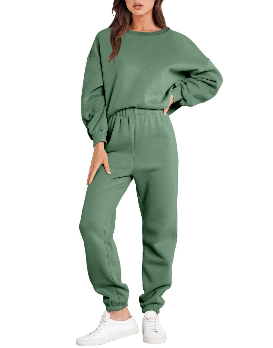 Heidi Fashion - Casualowy jesienny dres z okrągłym dekoltem i spodnie jogger dla kobiet