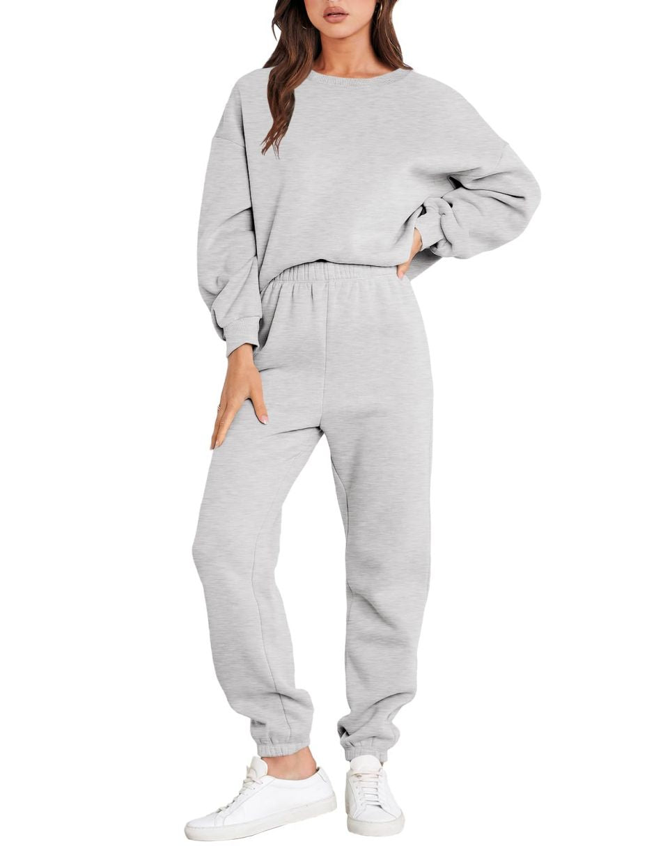 Heidi Fashion - Casualowy jesienny dres z okrągłym dekoltem i spodnie jogger dla kobiet