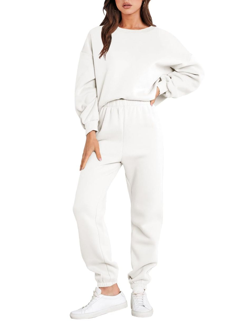 Heidi Fashion - Casualowy jesienny dres z okrągłym dekoltem i spodnie jogger dla kobiet