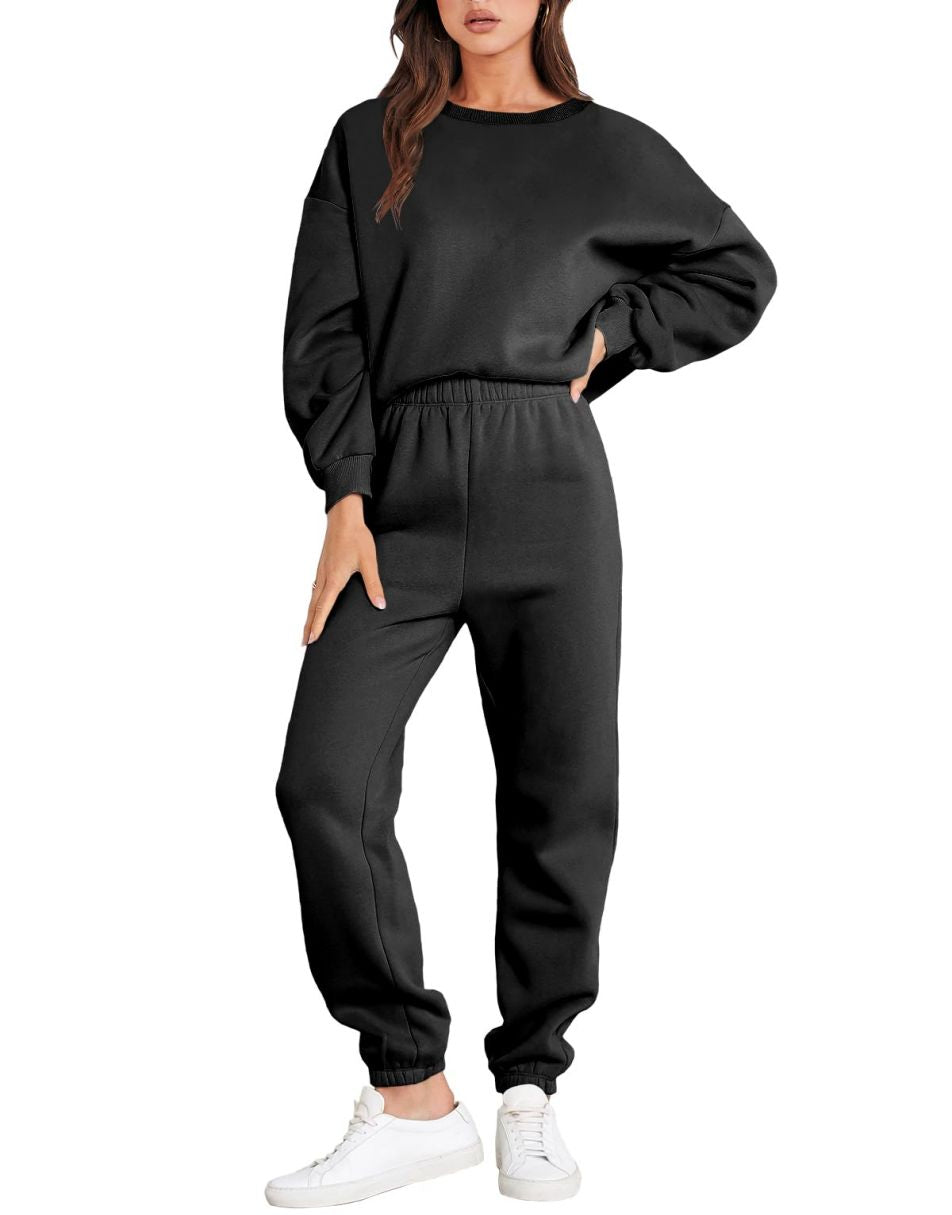 Heidi Fashion - Casualowy jesienny dres z okrągłym dekoltem i spodnie jogger dla kobiet