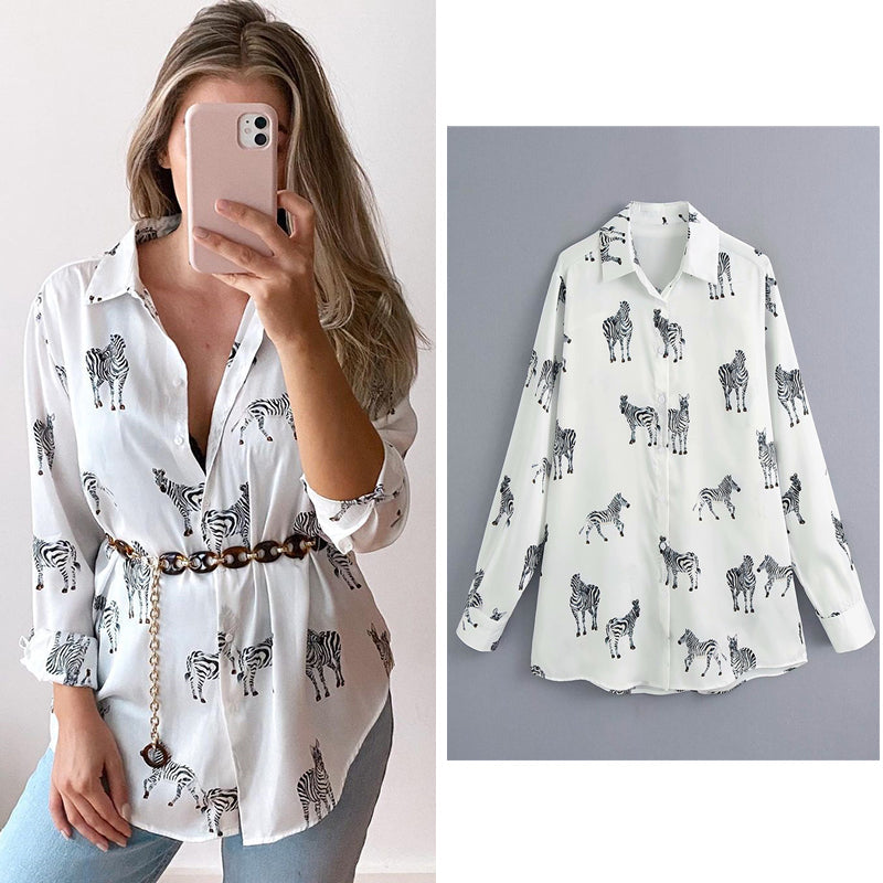 Didi Animal Print Blouse | Elegancka satynowa bluzka dla kobiet