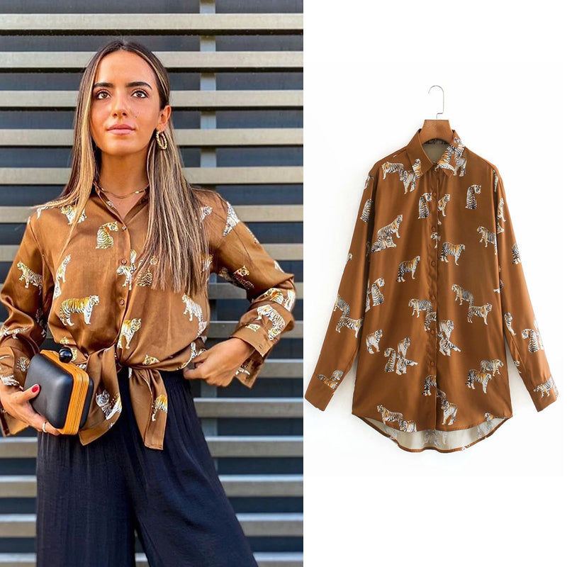 Didi Animal Print Blouse | Elegancka satynowa bluzka dla kobiet