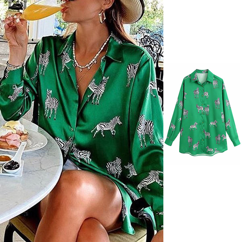 Didi Animal Print Blouse | Elegancka satynowa bluzka dla kobiet