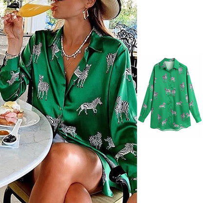 Didi Animal Print Blouse | Elegancka satynowa bluzka dla kobiet