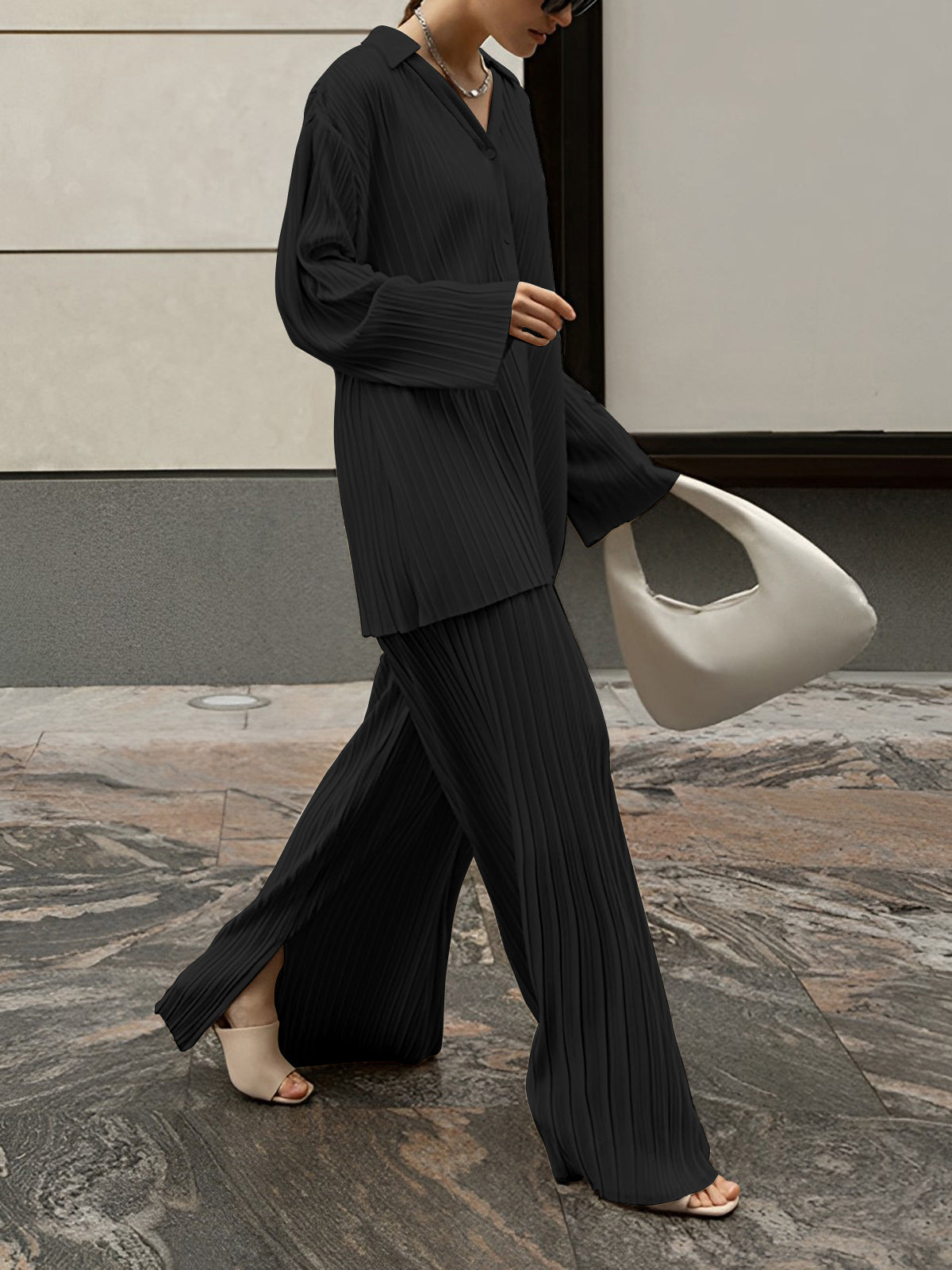 2-częściowy zestaw rekreacyjny Oversize/Outfit | Plisowane kieszenie