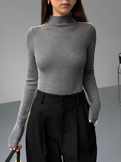 Sweter damski / sweter | Dwukolorowa dwustronna dzianina z długim rękawem