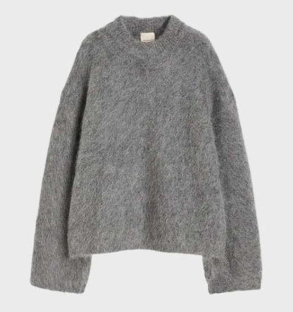 Helga - Sweter damski Casual z prostego moheru z okrągłym dekoltem