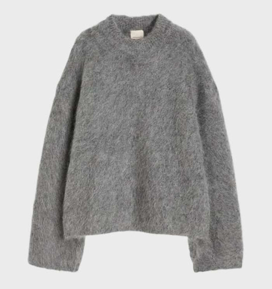Helga - Sweter damski Casual z prostego moheru z okrągłym dekoltem