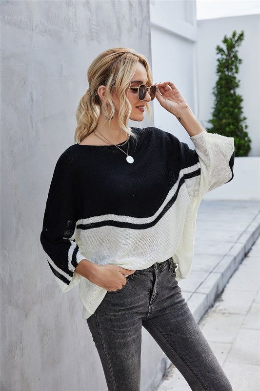 Dzianinowy sweter z nietoperzowymi rękawami dla kobiet