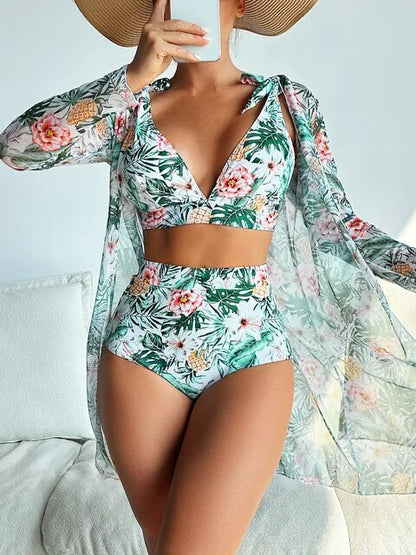 Seksowne bikini z kwiatowym wzorem i nakładką
