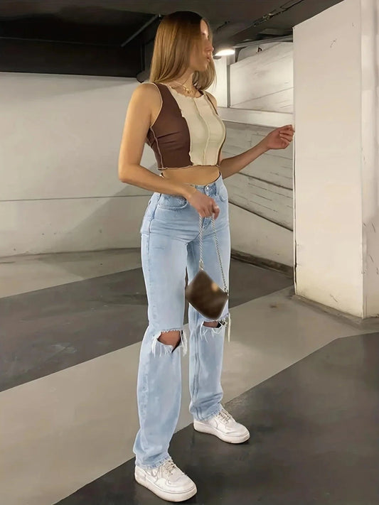 Casualowe spodnie jeansowe - podarte - wysokiej jakości denim - idealne na codzienne okazje