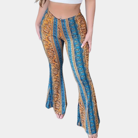 Elvera - Rozkloszowane spodnie damskie w stylu boho