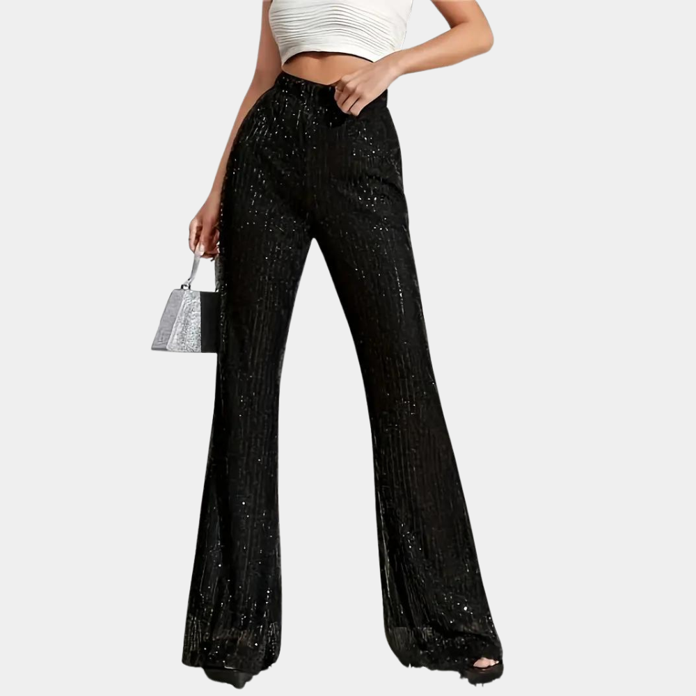 Miuccia - Eleganckie rozkloszowane spodnie z cekinami