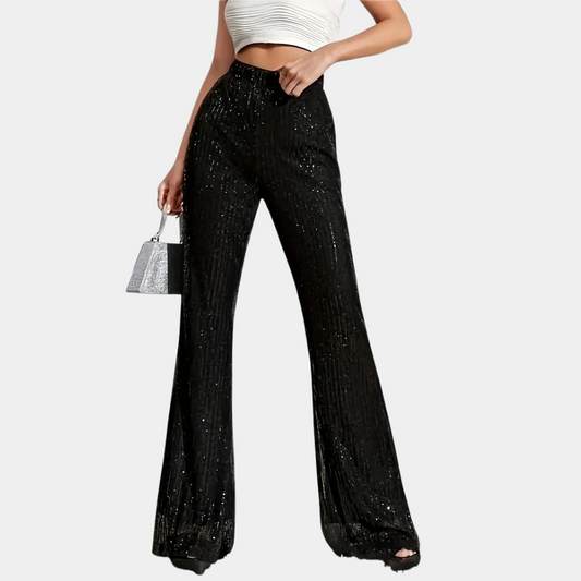 Miuccia - Eleganckie rozkloszowane spodnie z cekinami