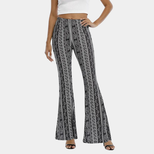 Soleil - Rozkloszowane spodnie damskie w stylu boho