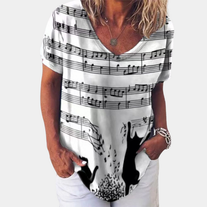 Modny damski t-shirt z nadrukiem kota