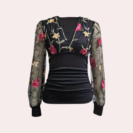 Elegancki damski top z kwiatowym haftem
