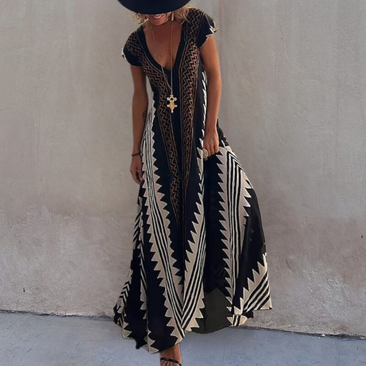 Adelina - Geometryczna sukienka maxi w stylu boho