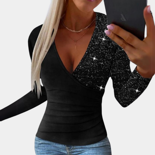 Bibiana - Elegancki top damski z błyszczącymi cekinami