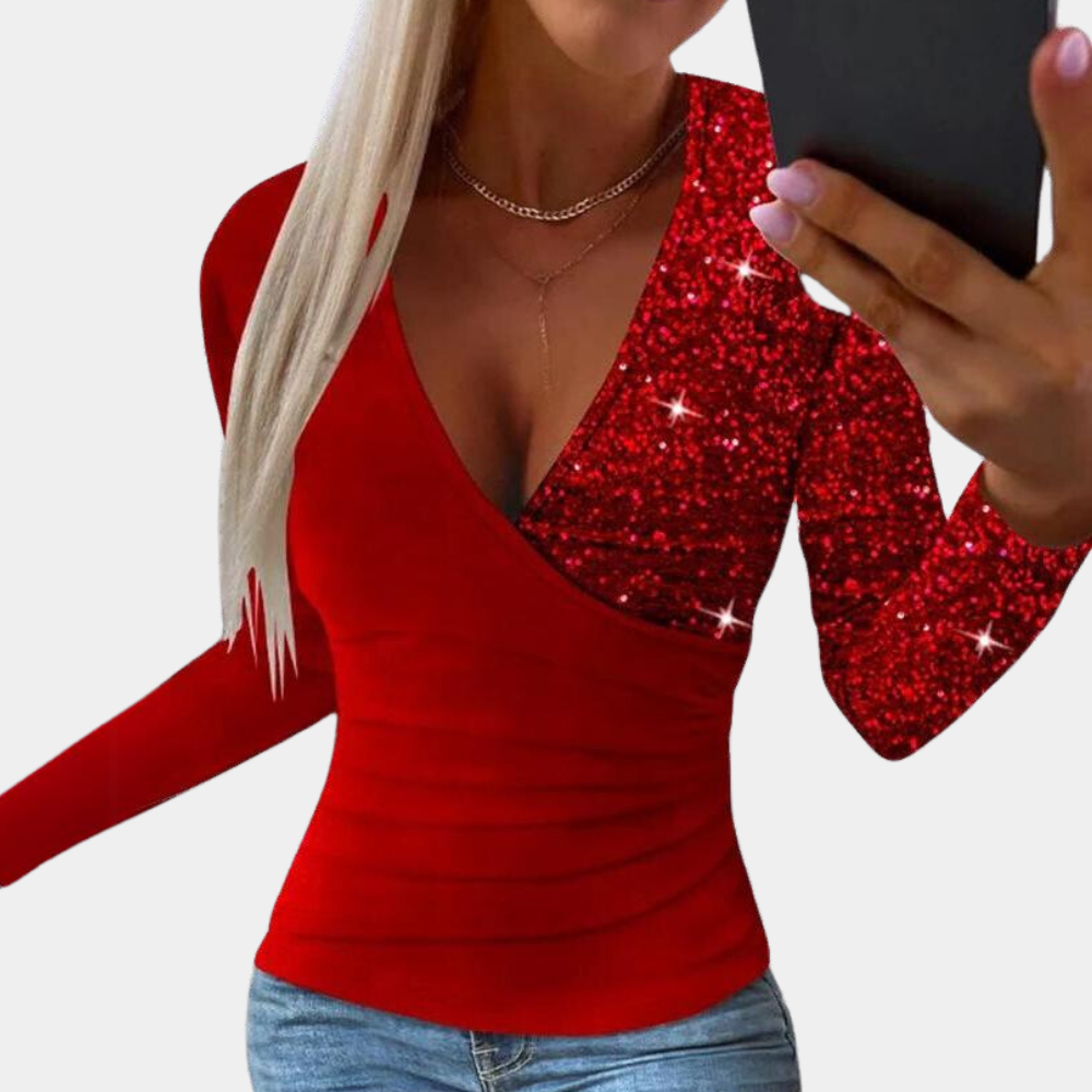 Bibiana - Elegancki top damski z błyszczącymi cekinami
