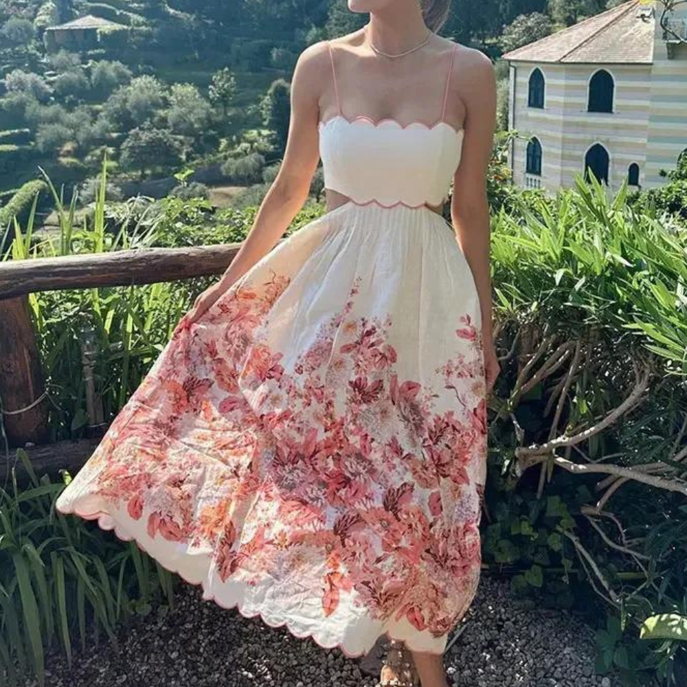 Isabella - Nowoczesna sukienka Halter z kwiatowym wzorem i linią A