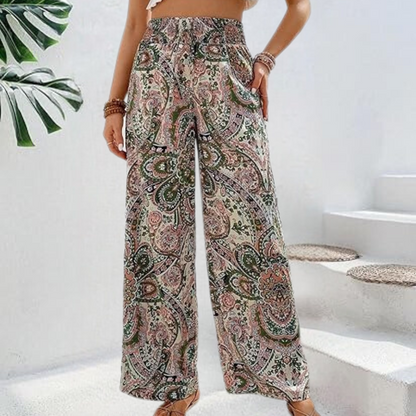 Reina - Szerokie spodnie damskie Boho z ukośnymi kieszeniami