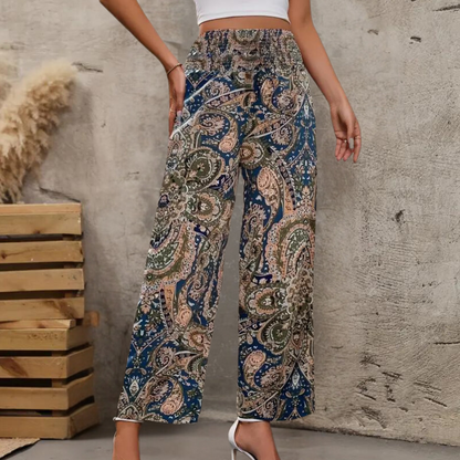 Reina - Szerokie spodnie damskie Boho z ukośnymi kieszeniami