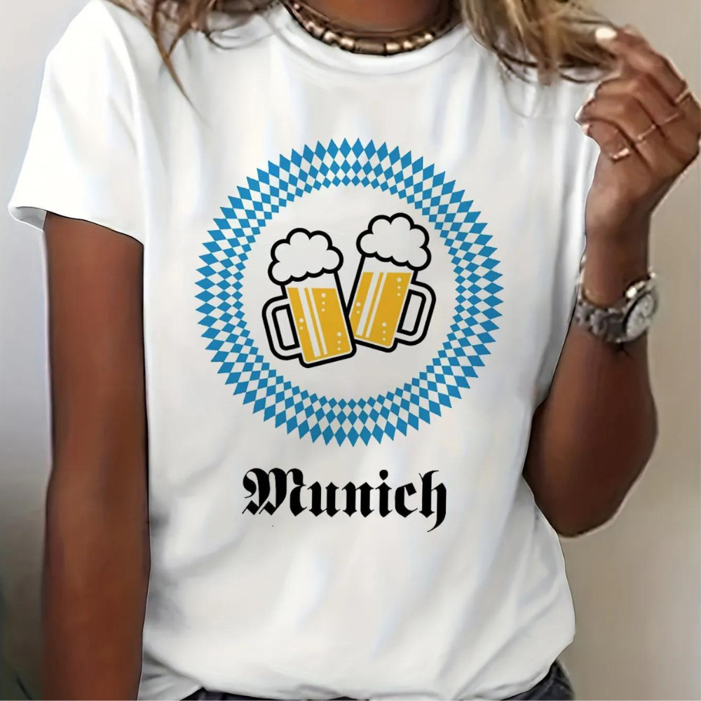 Viviane - Damska koszula Oktoberfest z wygodnym okrągłym dekoltem