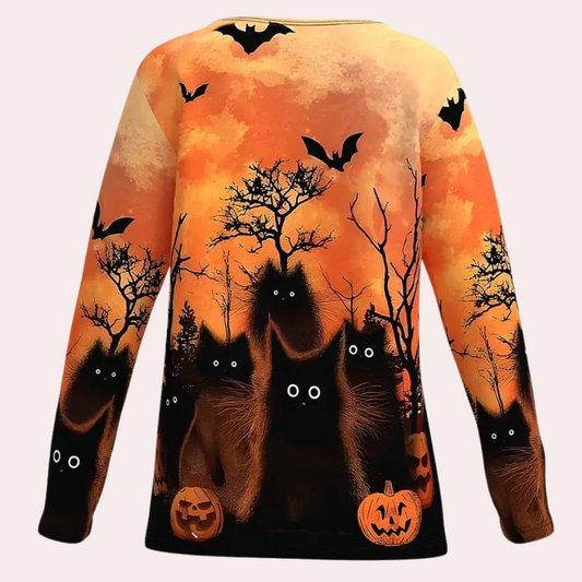 Rella - T-shirt z nadrukiem kota na Halloween dla kobiet