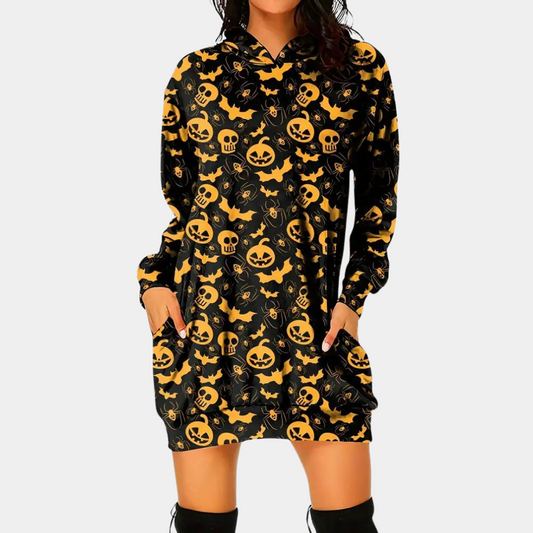 Csilla - Modna mini sukienka z kapturem na Halloween