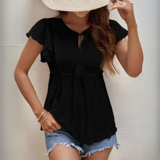 Chantal - Elegancki haftowany top z frędzlami