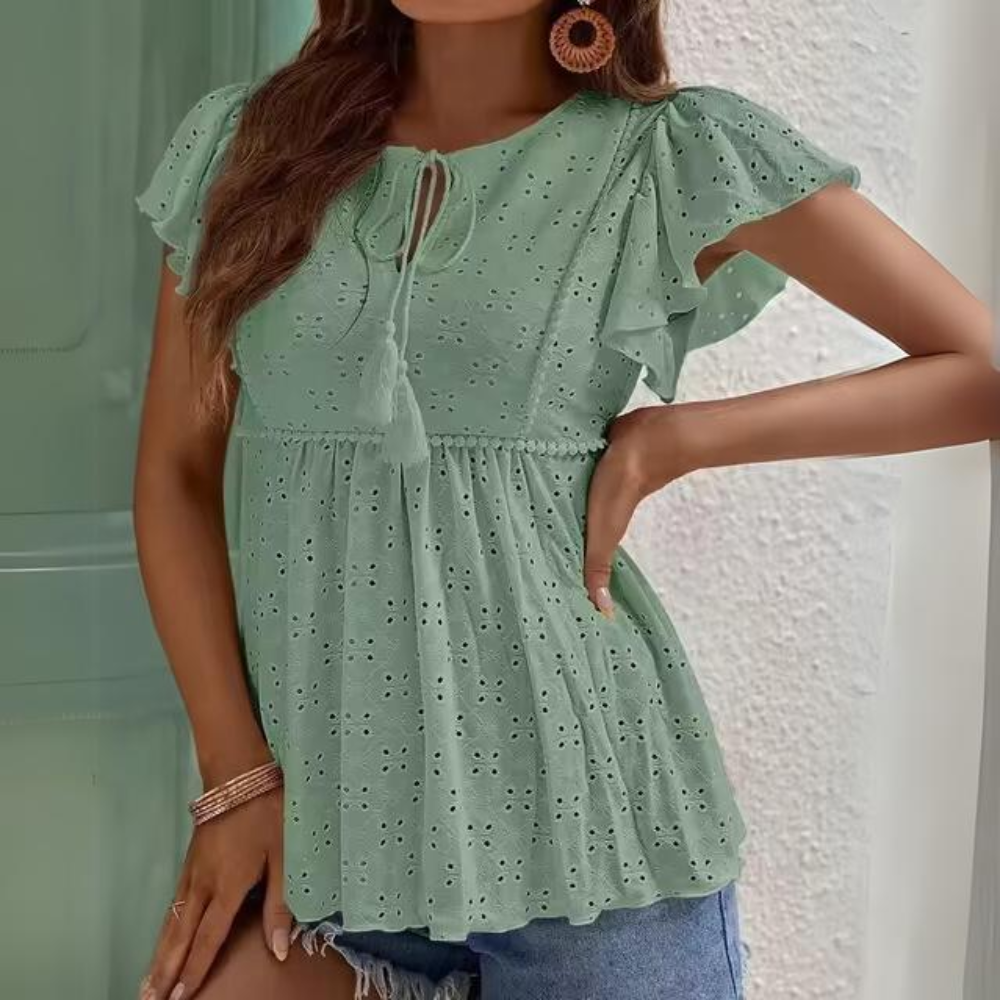 Chantal - Elegancki haftowany top z frędzlami