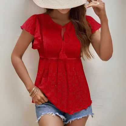 Chantal - Elegancki haftowany top z frędzlami