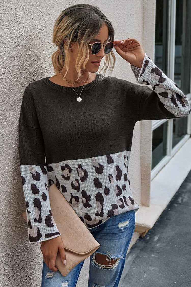 Sweter damski z okrągłym dekoltem w panterkę
