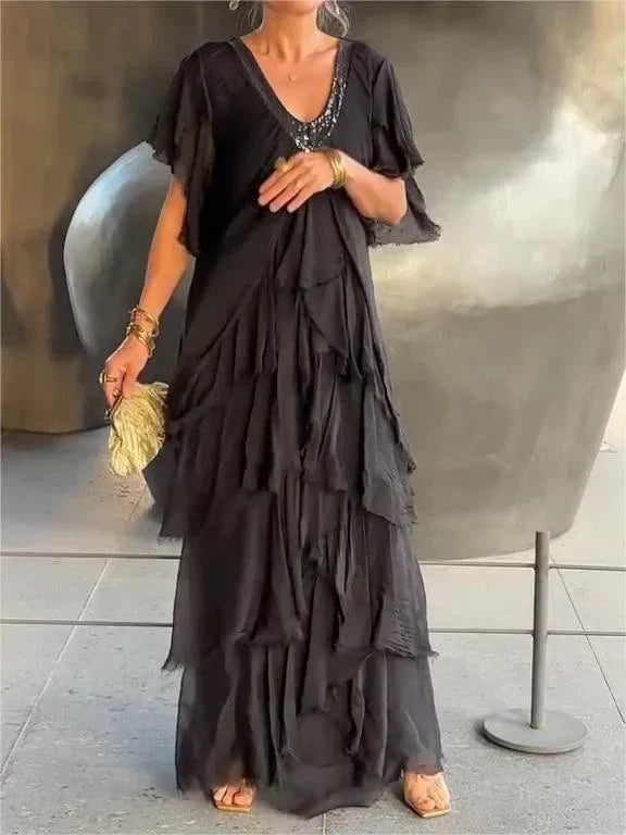 Cortenne - Elegancka sukienka maxi z głębokim dekoltem