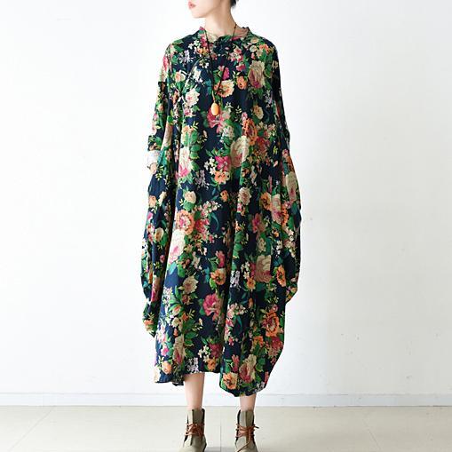 Donita - Granatowa sukienka maxi w kwiaty