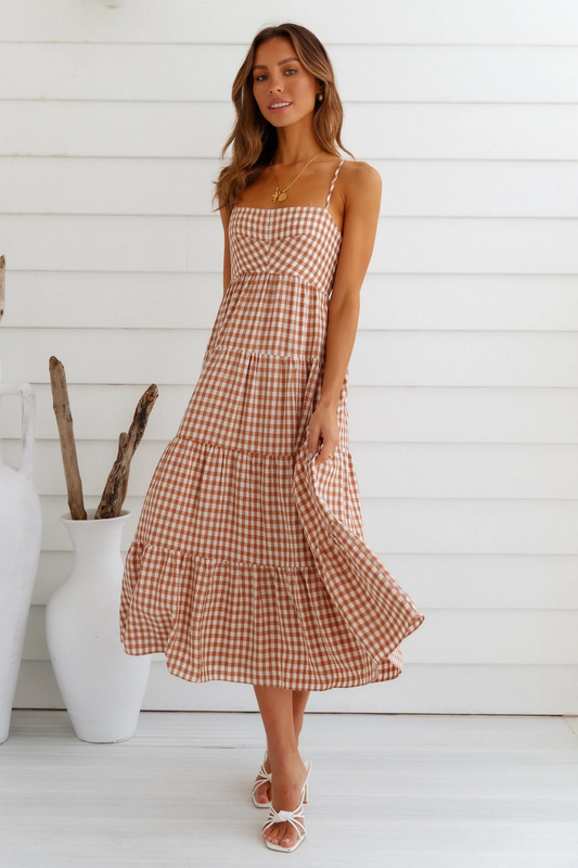 Drea - Długa sukienka w kratkę gingham