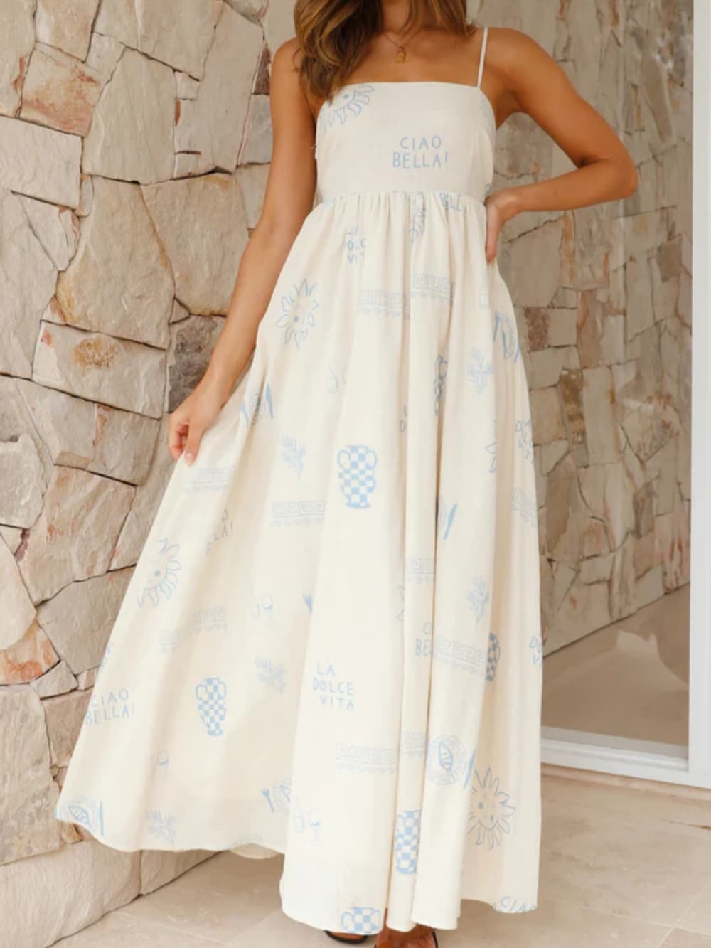 Emersyn - Cool Falling Halter Maxi Dress z ramiączkami spaghetti