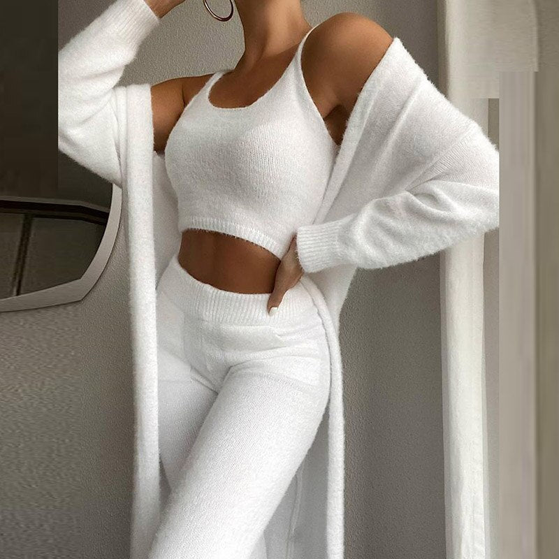 3-częściowy zestaw bielizny nocnej Scoop Neck Crop Tops | Damski zestaw do piżamy na co dzień