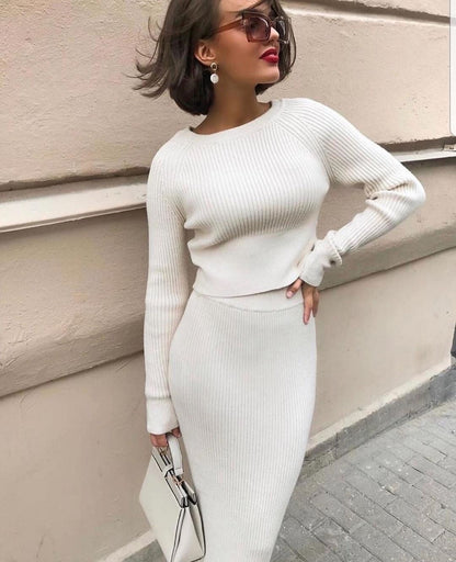 Sukienka z dzianiny w prążki | Jesień Zima Casual Długa Maxi Bodycon