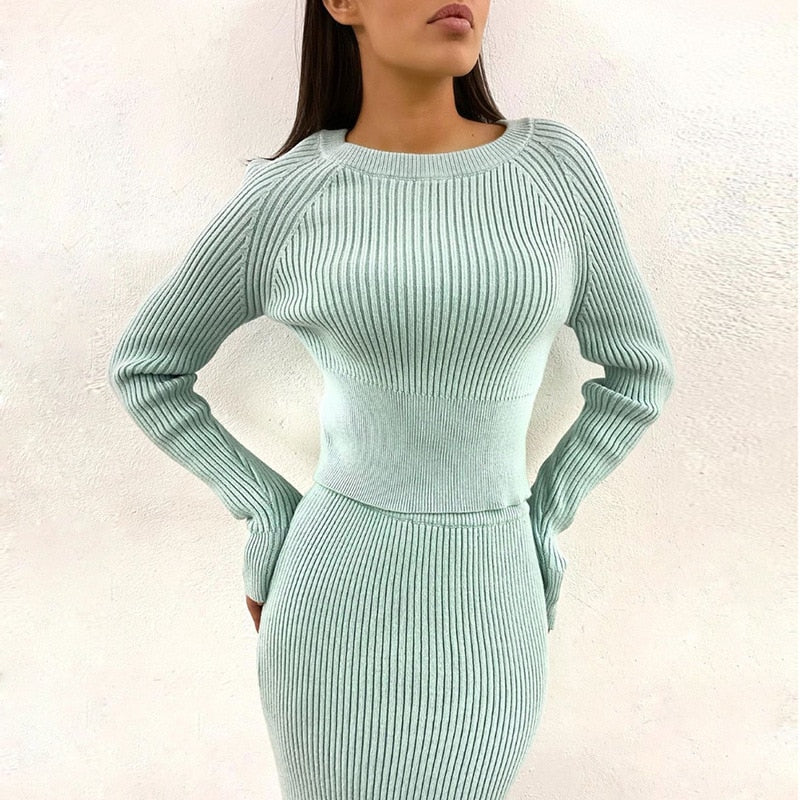 Sukienka z dzianiny w prążki | Jesień Zima Casual Długa Maxi Bodycon