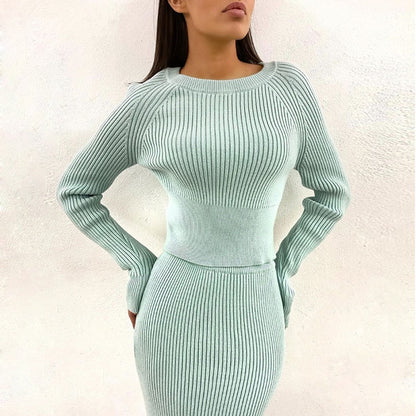 Sukienka z dzianiny w prążki | Jesień Zima Casual Długa Maxi Bodycon