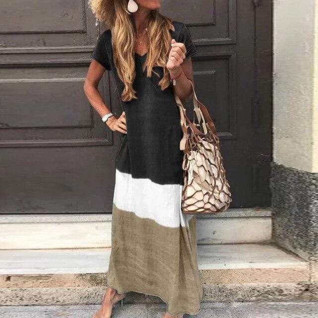 Haelle - Boho casual wielokolorowa sukienka maxi