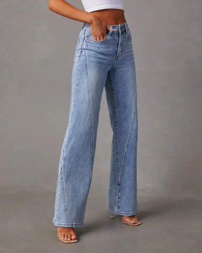 Jeansy - wysoka talia z szerokimi nogawkami - miękki denim - idealne na co dzień