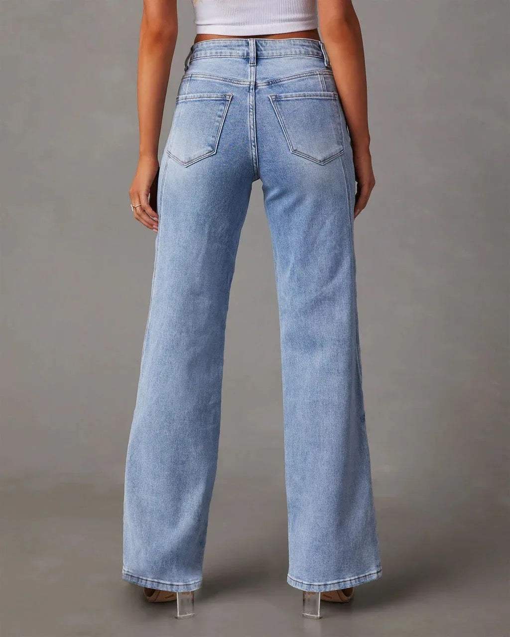 Jeansy - wysoka talia z szerokimi nogawkami - miękki denim - idealne na co dzień