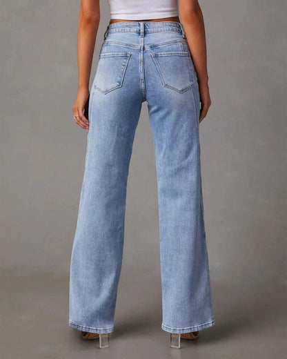 Jeansy - wysoka talia z szerokimi nogawkami - miękki denim - idealne na co dzień